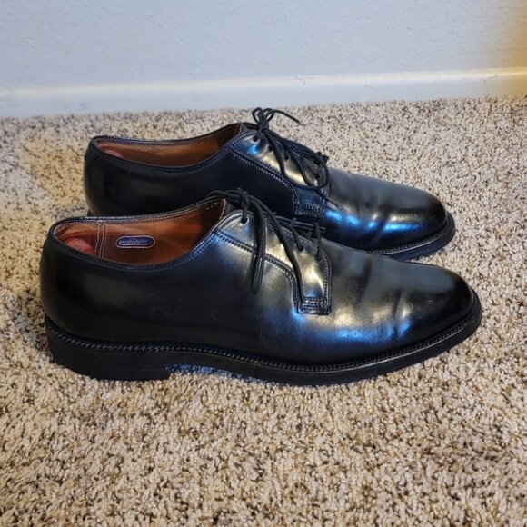 Florsheim Black SHELL CORDOVAN 9 1/2 D Plain Toe Blucher Oxfords 353219 - Picture 2 of 8